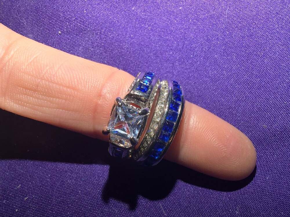 Princess Cut stamped 925 Sterling Silver Ring Set Royal Blue Size 7